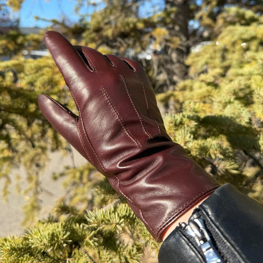 Gants pour femmes en cuir d'agneau teint au tambour avec doublure en mélange de laineEX-STOCK Canada