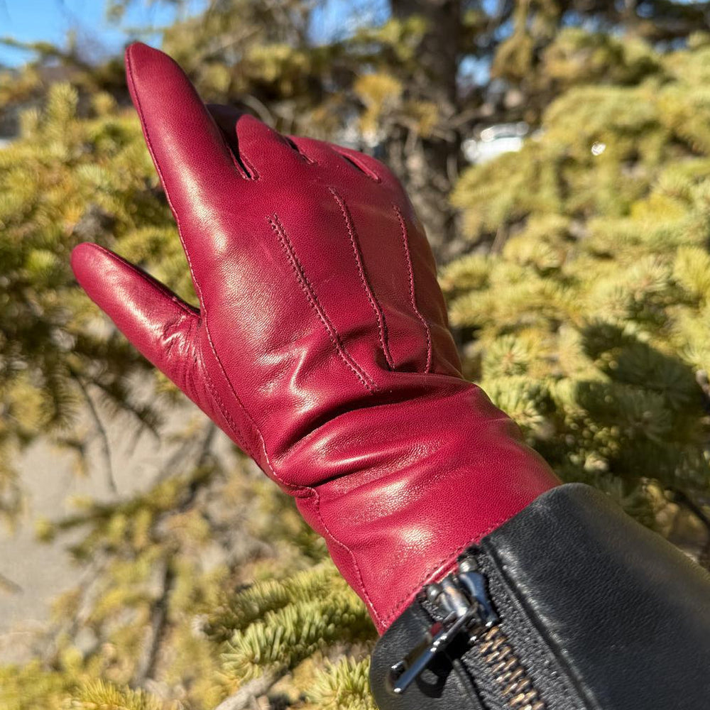 Gants pour femmes en cuir d'agneau teint au tambour avec doublure en mélange de laineEX-STOCK Canada