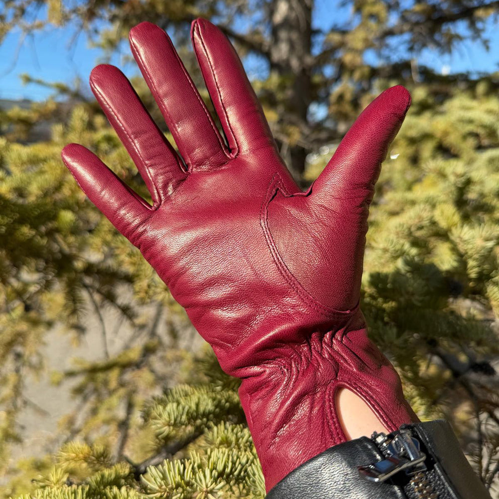 Gants pour femmes en cuir d'agneau teint au tambour avec doublure en mélange de laineEX-STOCK Canada