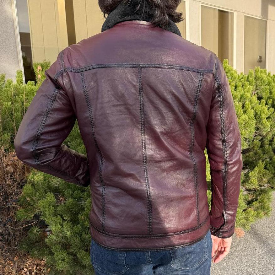 Men's Sheep Leather Jacket with Removable Fur Collar EX-STOCK Canada