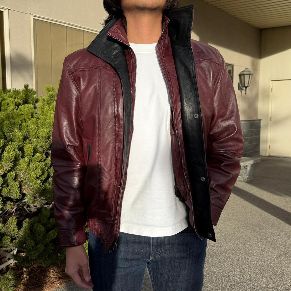 BOL Men's Double Collar Leather Bomber Jacket EX-STOCK Canada