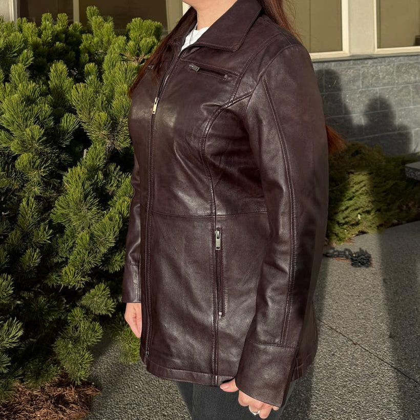 Veste classique pour femme en cuir d'agneau mi-longueEX-STOCK Canada