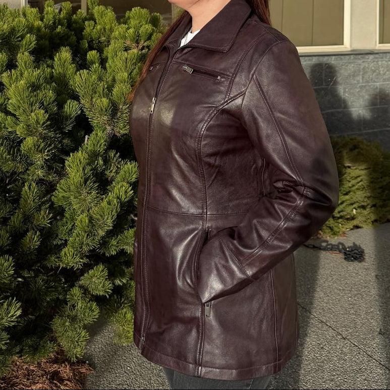 Veste classique pour femme en cuir d'agneau mi-longueEX-STOCK Canada