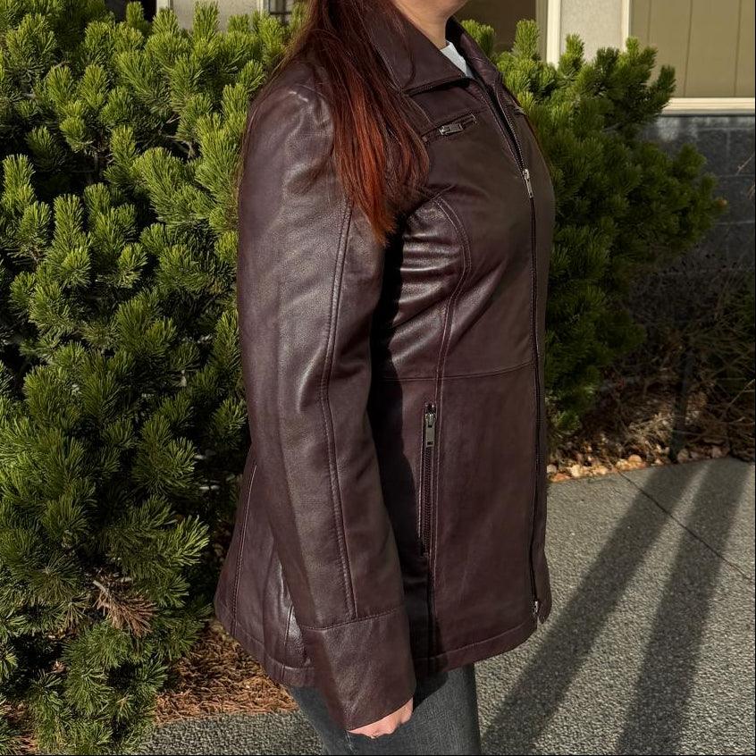 Veste classique pour femme en cuir d'agneau mi-longueEX-STOCK Canada