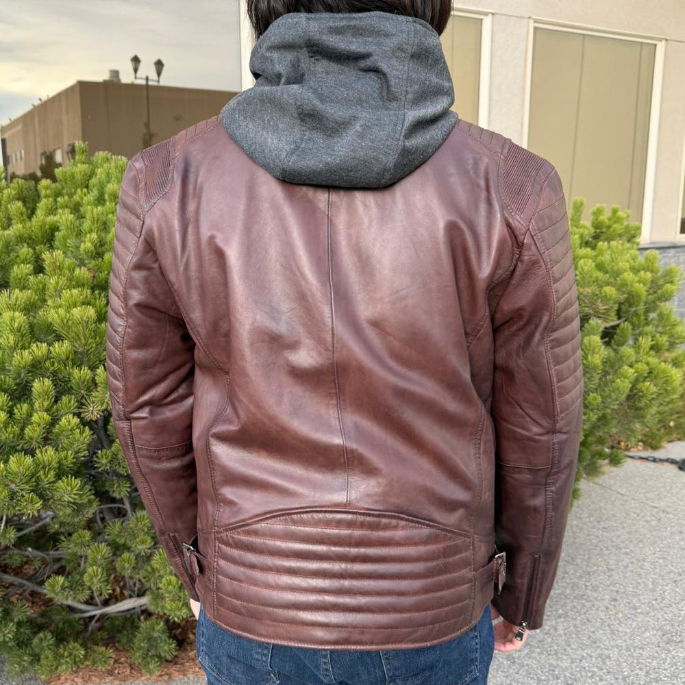 Chaqueta de cuero de cordero para hombre con capucha extraíbleEX-STOCK Canada