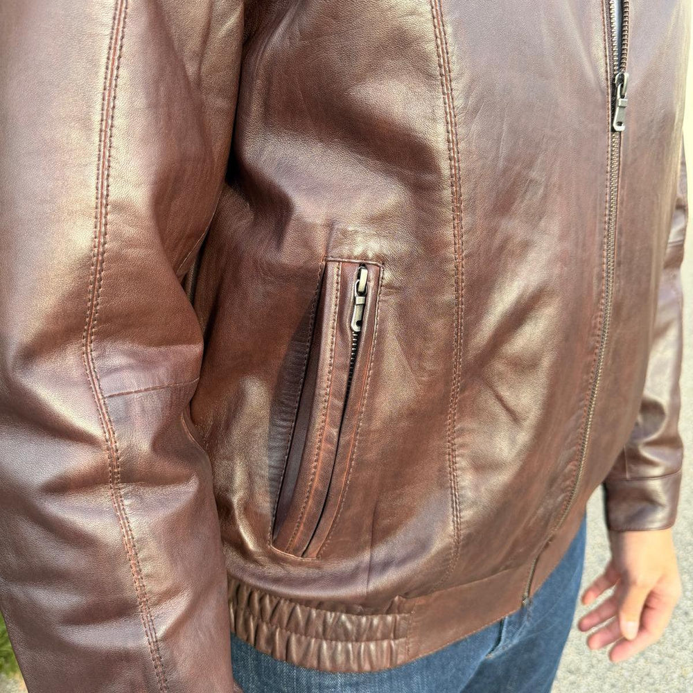 Veste Bomber BOL pour hommes en cuir d'agneau TingEX-STOCK Canada