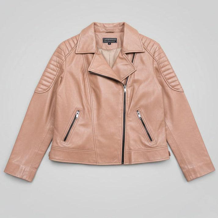 Women's Lamb Leather Biker Jacket with Quilted Ribbed Shoulders EX-STOCK Canada