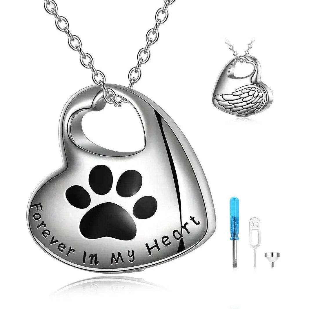 White Gold Plated Sterling 925 Silver Pet Paw Urn Necklace - EX-STOCK Canada