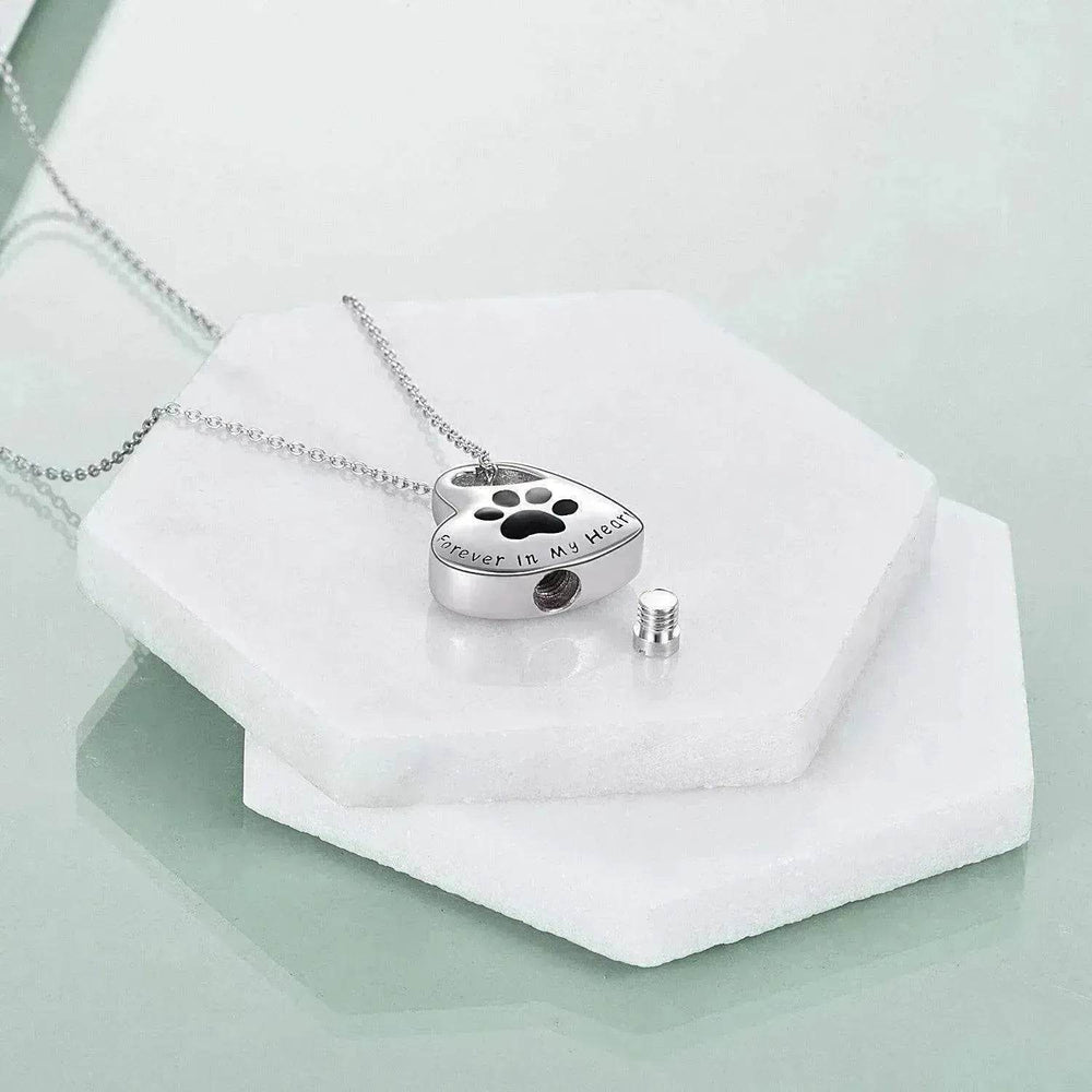 White Gold Plated Sterling 925 Silver Pet Paw Urn Necklace - EX-STOCK Canada