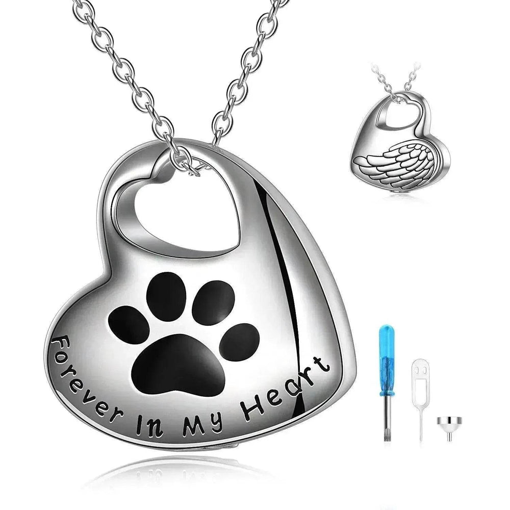 White Gold Plated Sterling 925 Silver Pet Paw Urn Necklace - EX-STOCK Canada