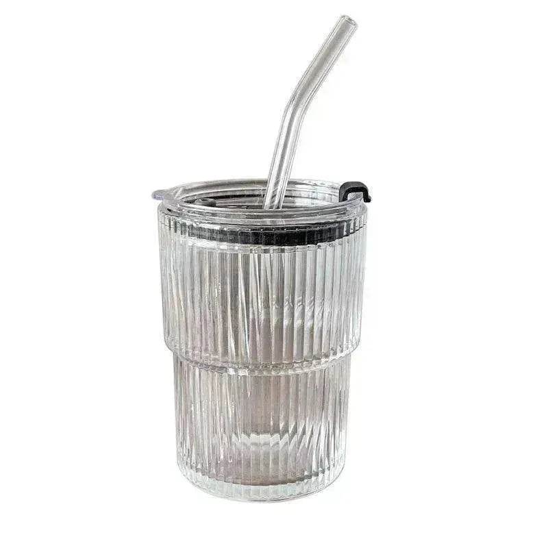 Wind Stripe Coffee Mug With Straw With Lid Glass Handy Mug - EX-STOCK Canada