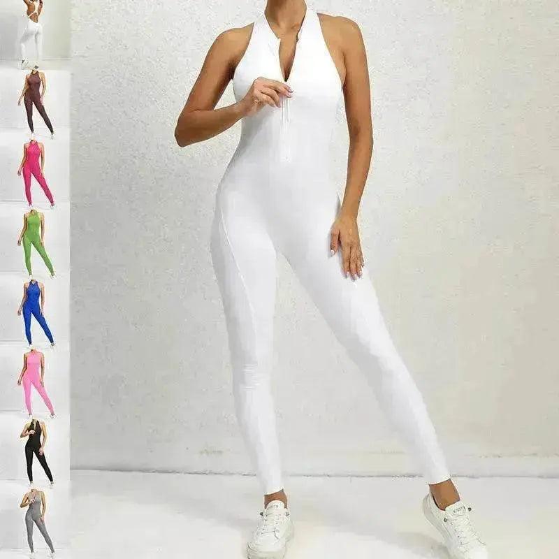 Combinaison de sport sculptante extensible pour femme, sans manches, à fermeture éclair - EX-STOCK Canada