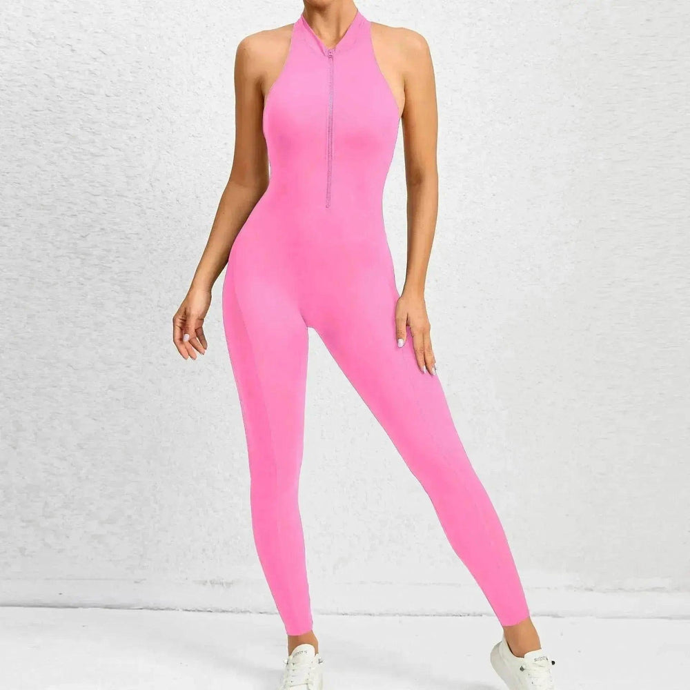 Combinaison de sport sculptante extensible pour femme, sans manches, à fermeture éclair - EX-STOCK Canada