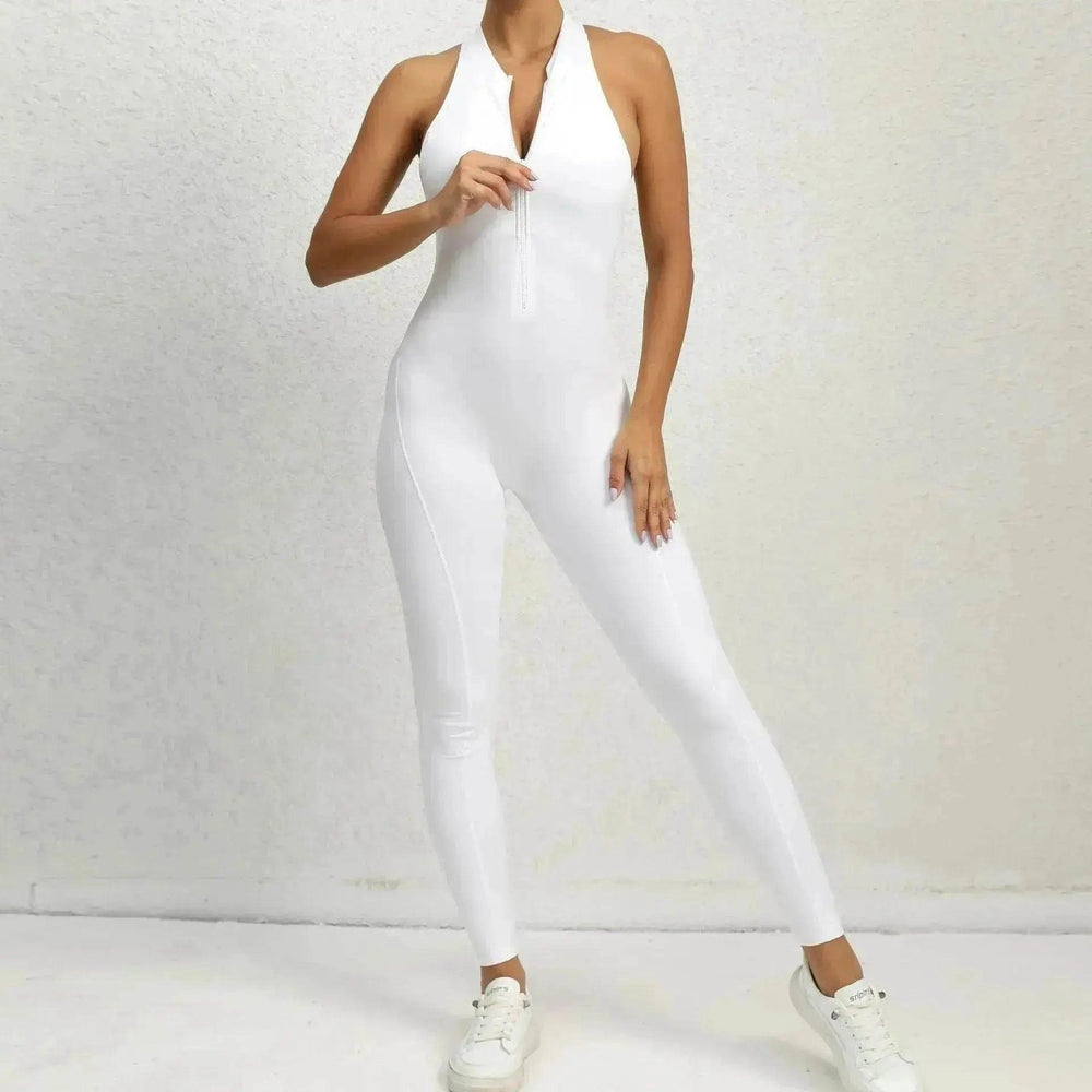 Combinaison de sport sculptante extensible pour femme, sans manches, à fermeture éclair - EX-STOCK Canada