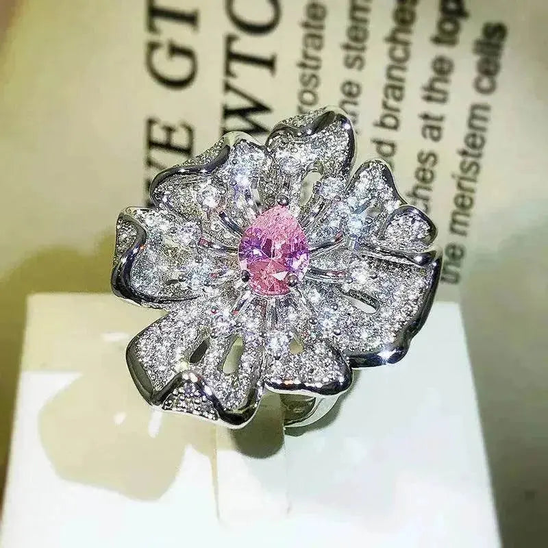 Women Diamond Flower Fashion Ring Female Opening - EX-STOCK Canada