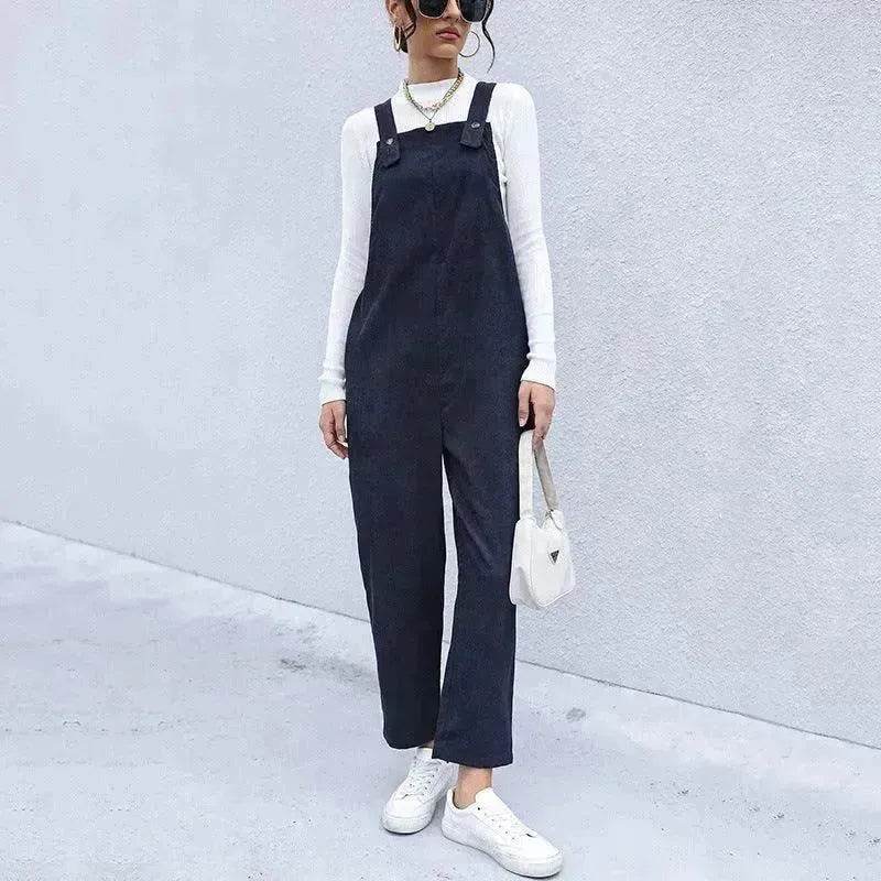 Women's Autumn Warm Corduroy Loose Solid Color Suspender Pants - EX-STOCK Canada