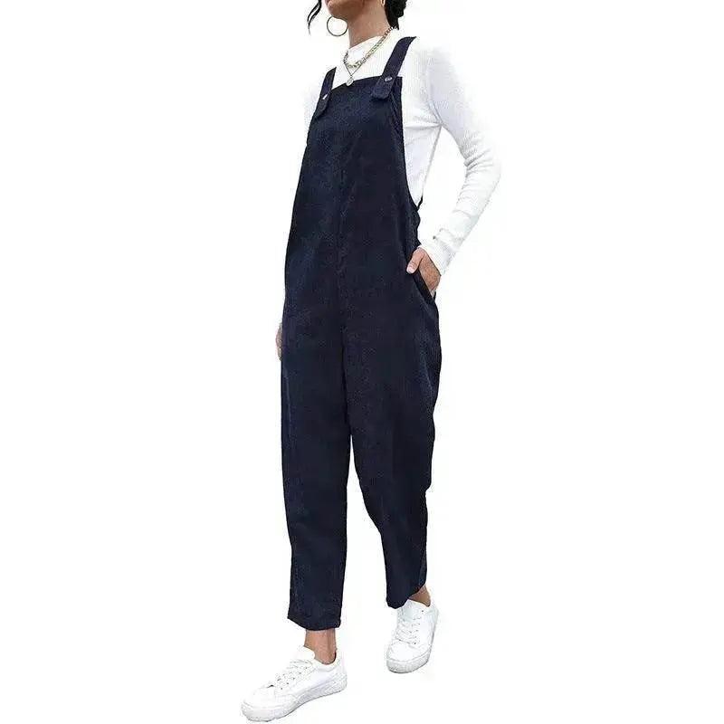Women's Autumn Warm Corduroy Loose Solid Color Suspender Pants - EX-STOCK Canada