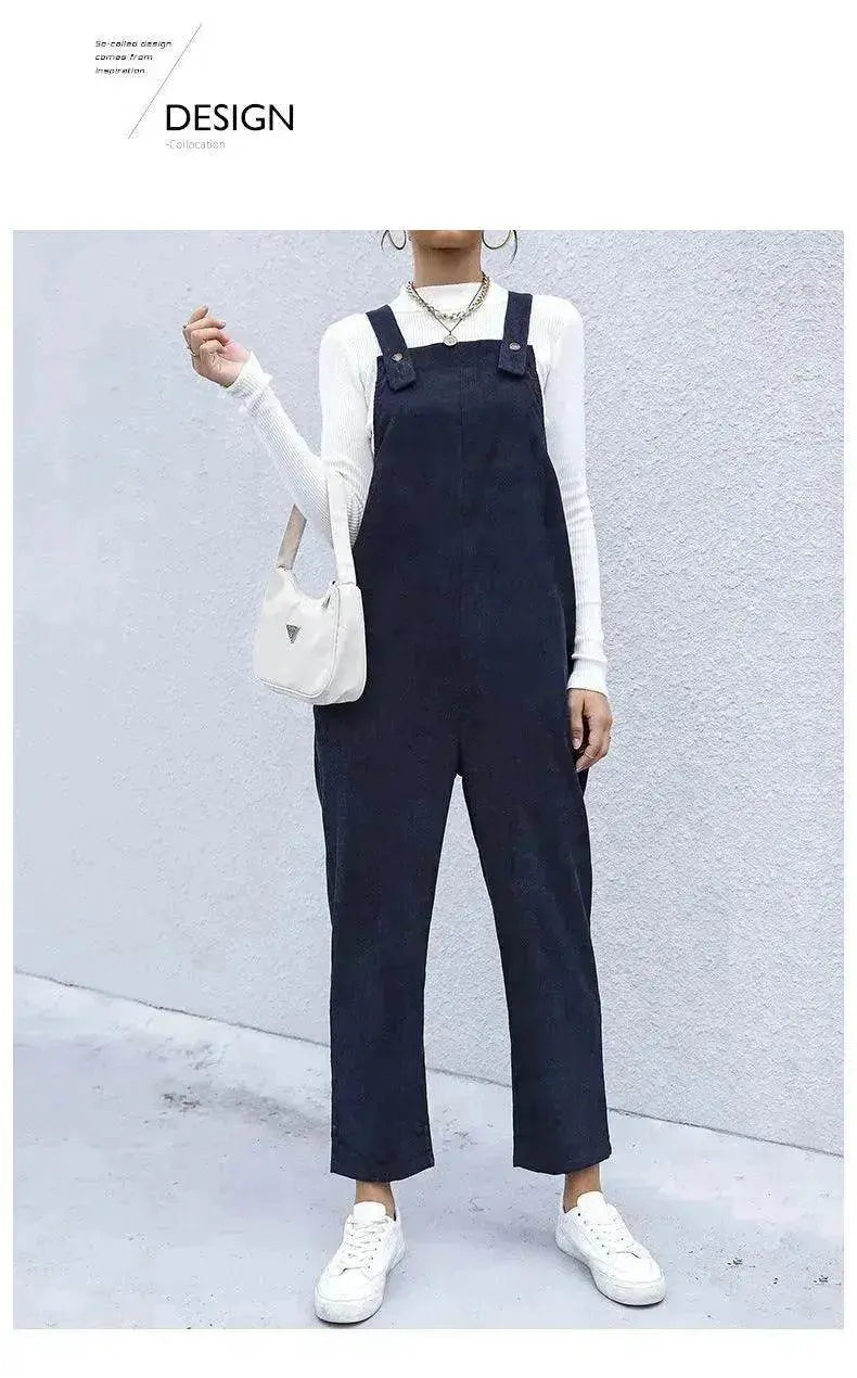 Women's Autumn Warm Corduroy Loose Solid Color Suspender Pants - EX-STOCK Canada