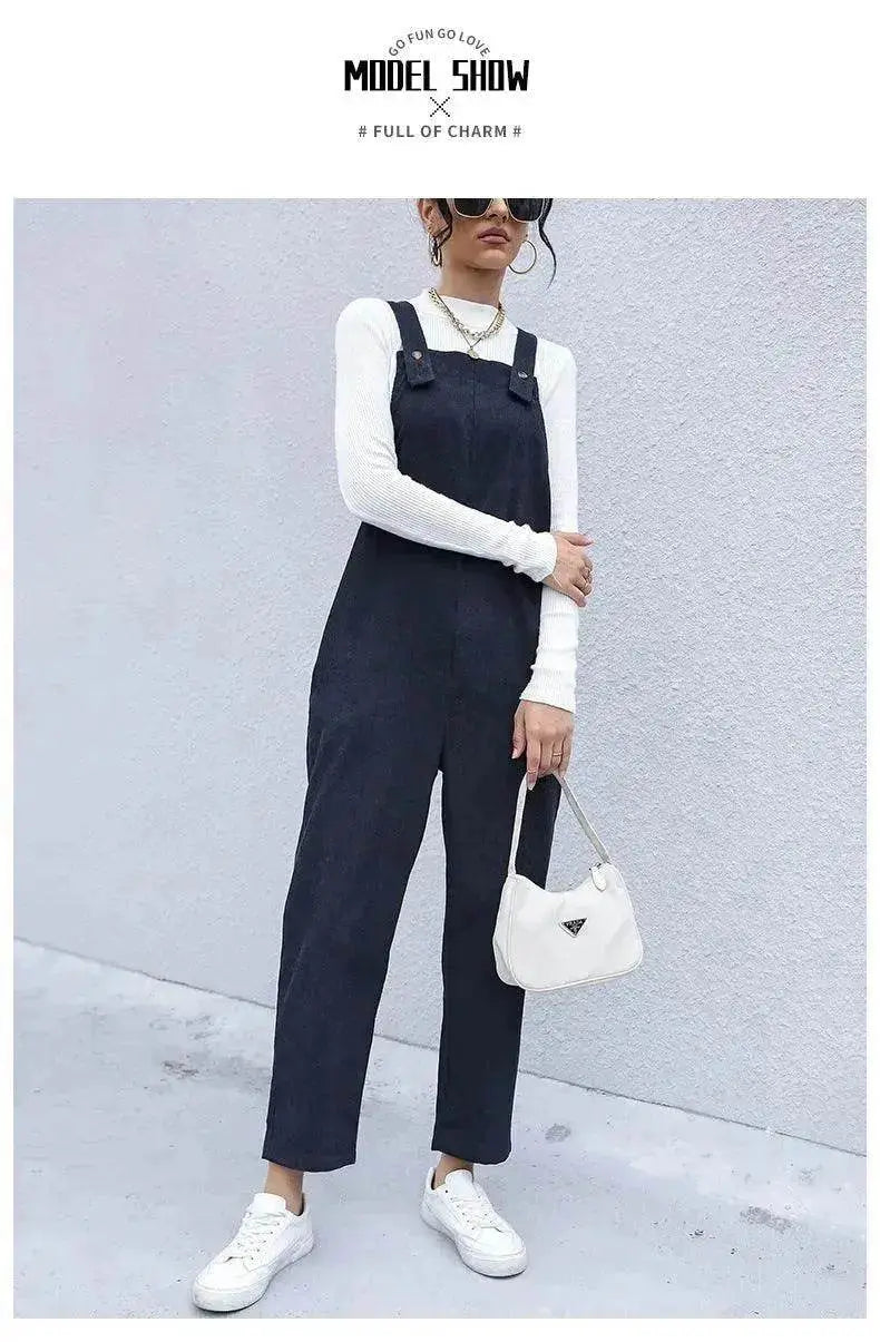 Women's Autumn Warm Corduroy Loose Solid Color Suspender Pants - EX-STOCK Canada
