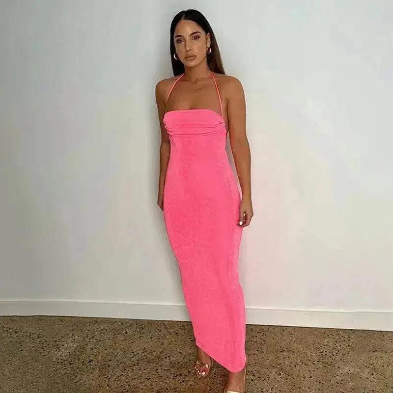 Robe moulante charmante dos nu à bretelles, robe tube à col halter, tenues de fête en club et de plage, été - EX-STOCK Canada