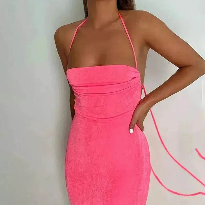 Robe moulante charmante dos nu à bretelles, robe tube à col halter, tenues de fête en club et de plage, été - EX-STOCK Canada