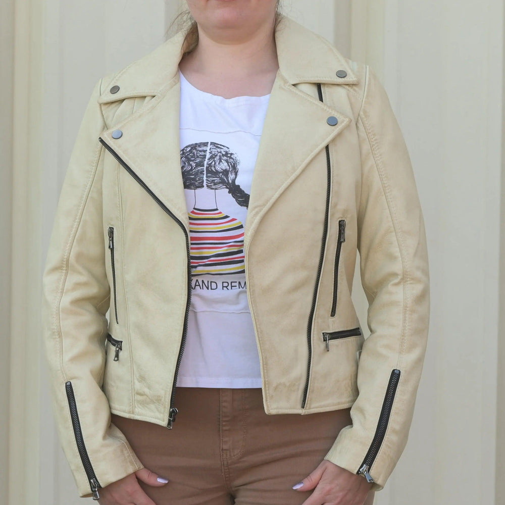 Veste en cuir de mouton style motard pour femmesEX-STOCK Canada