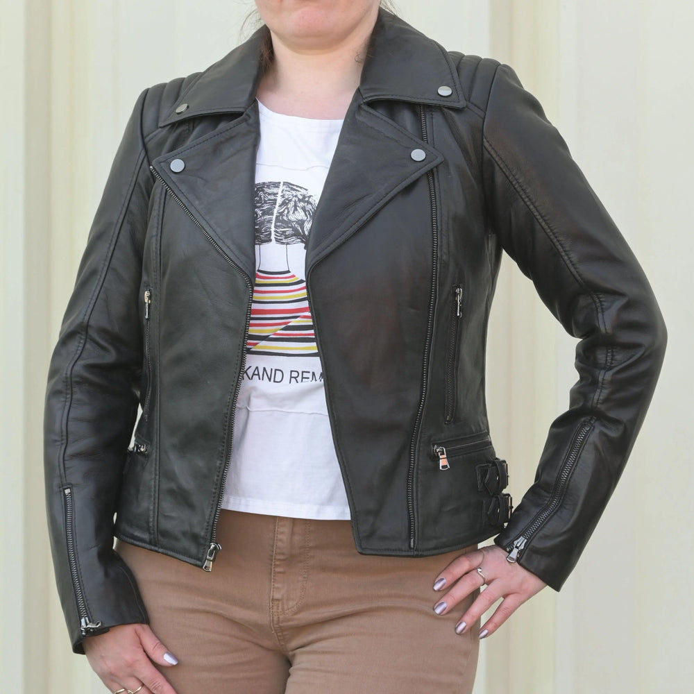 Veste en cuir de mouton style motard pour femmesEX-STOCK Canada