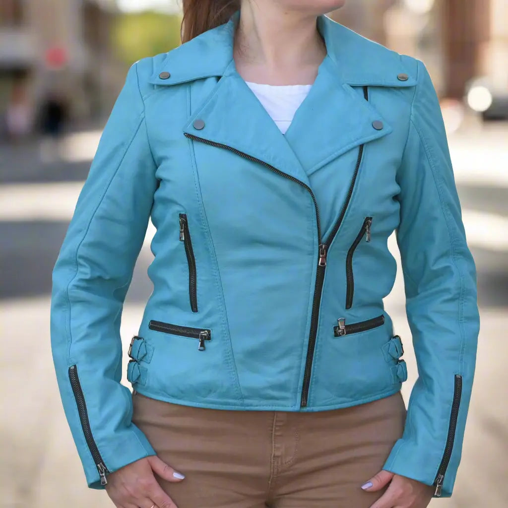Chaqueta de cuero de oveja estilo motera para mujerEX-STOCK Canada