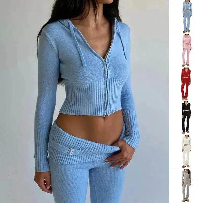 Ensemble confortable pour femmes : sweat à capuche de loisirs charmant à manches longues et pantalon long taille haute - EX-STOCK Canada