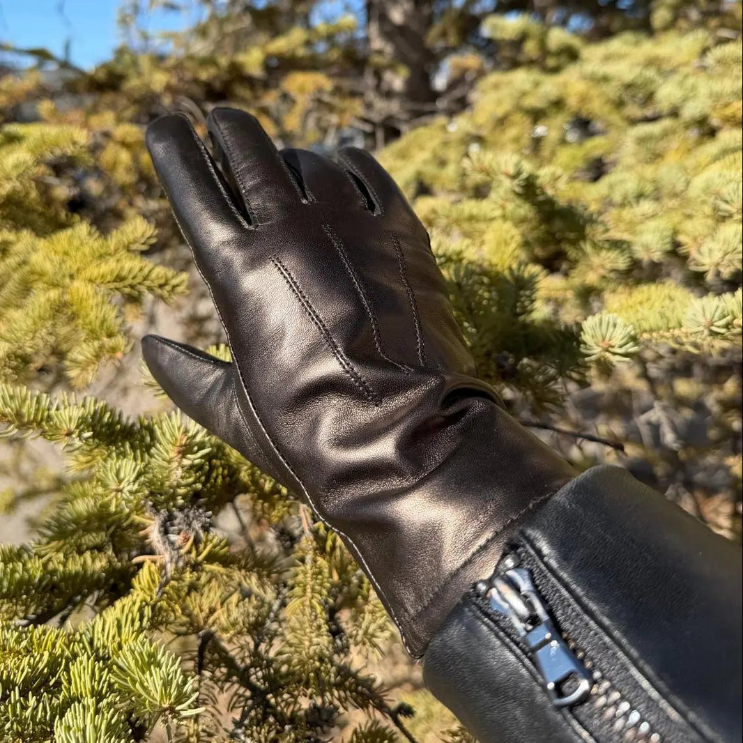 Guantes de cuero de cordero teñido para mujer con elegante ribete de piel de conejoEX-STOCK Canada