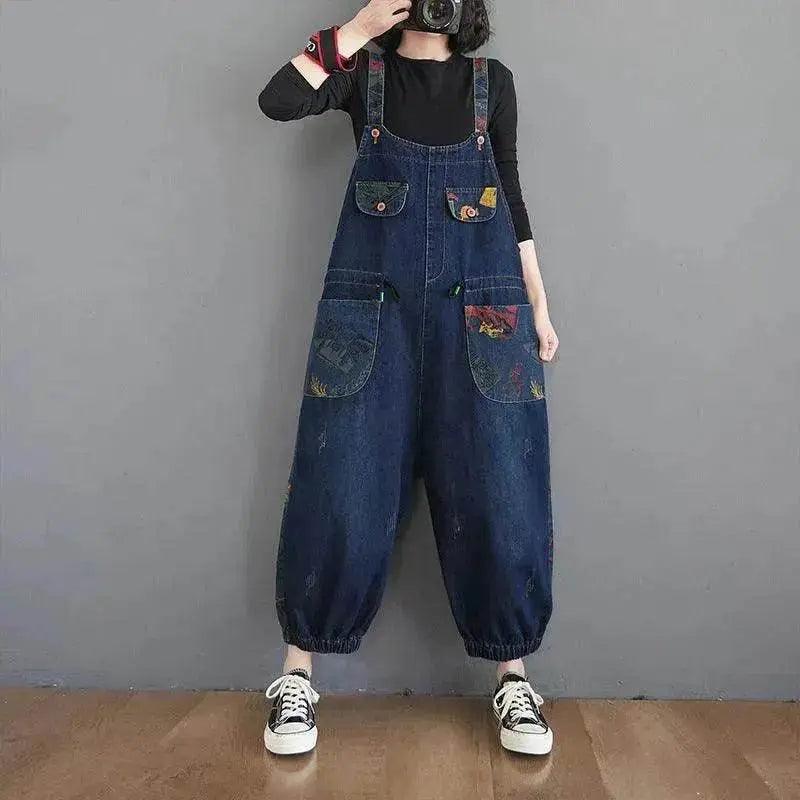 Jeans à bretelles imprimés pour femmes grande taille réducteurs d'âge - EX-STOCK Canada