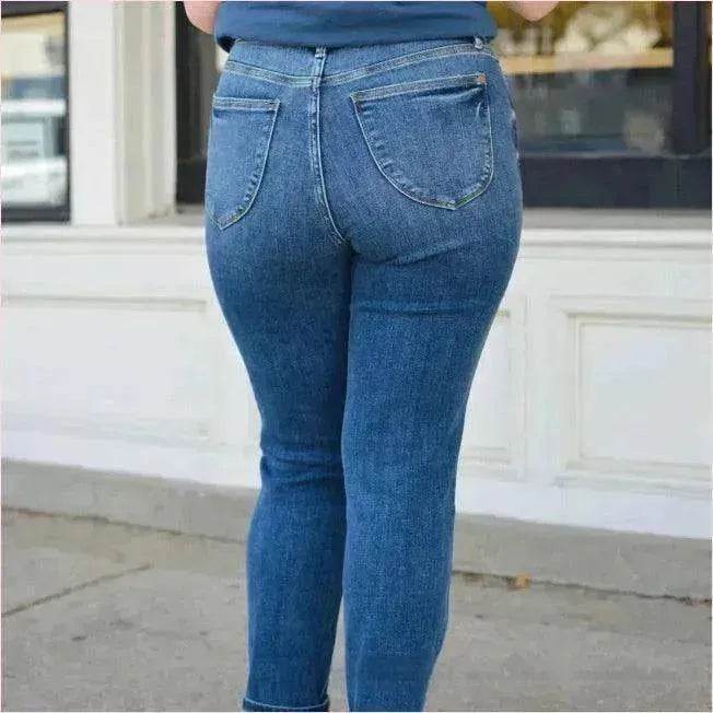 Women's Fashionable Simple High-grinding Elastic Plus Size Jeans - EX-STOCK Canada