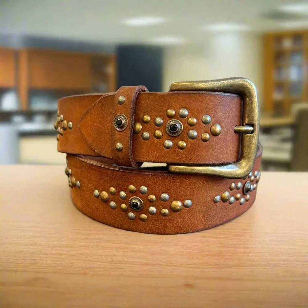 Women's Full Grain Leather Belt with Ornamental Stud Pattern EX-STOCK Canada