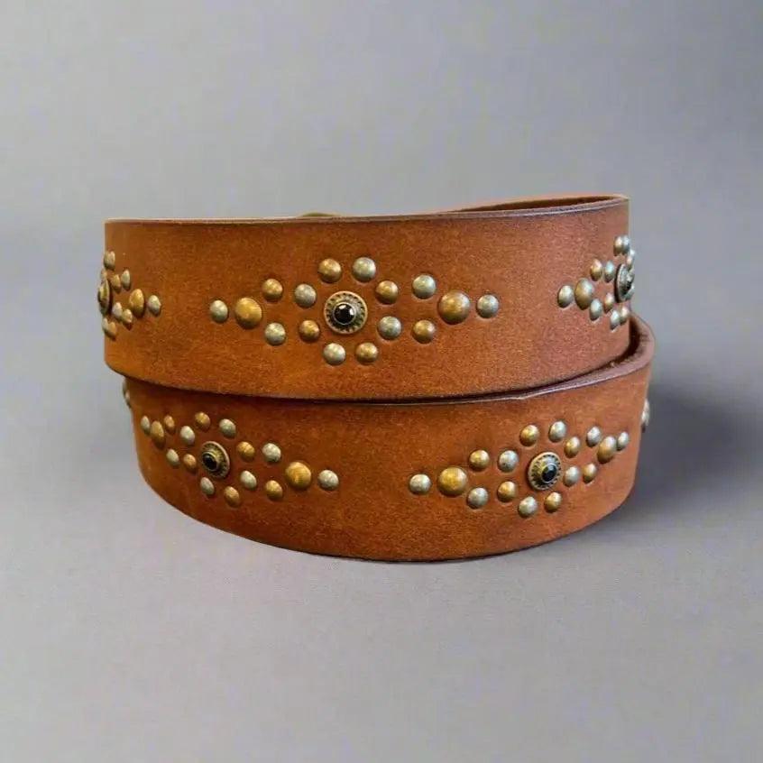 Women's Full Grain Leather Belt with Ornamental Stud Pattern EX-STOCK Canada