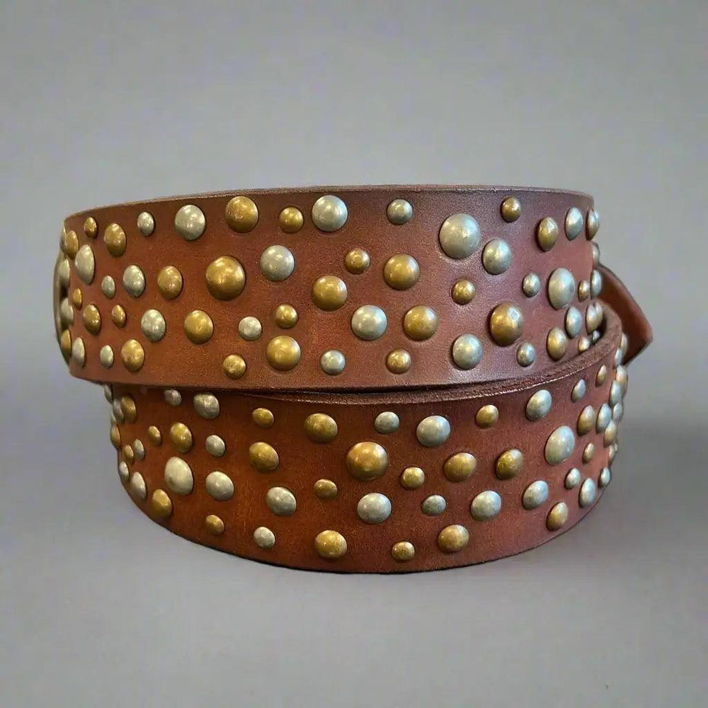 Women's Full Grain Leather Belt with Oval Buckle and Studs EX-STOCK Canada
