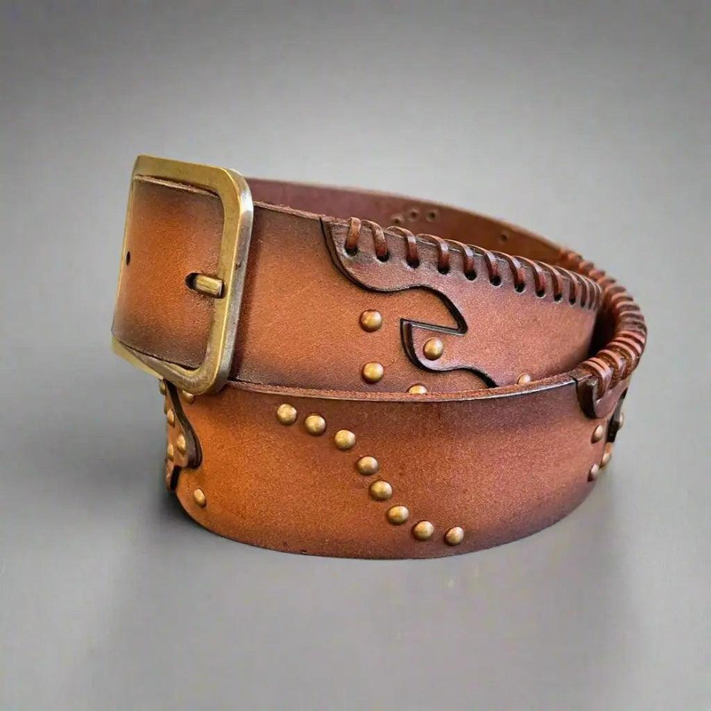 Women's Full-Grain Leather Belt with Studs EX-STOCK Canada