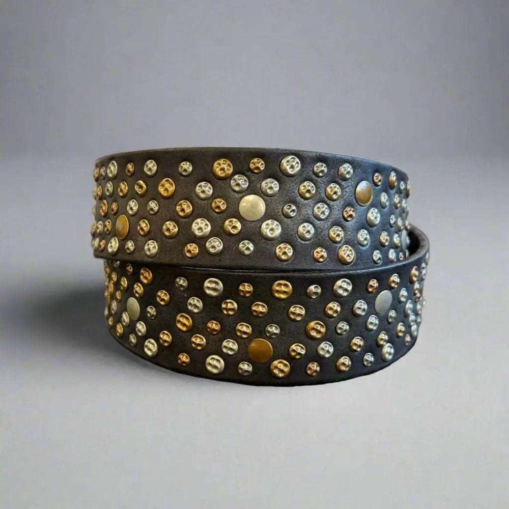 Women's Full Grain Leather Belt with Studs and Oval Buckle EX-STOCK Canada