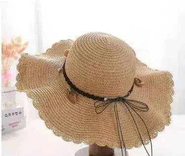 Women's Han Korean Edition Big Beach Wavy With Leather Rope Weaving Hat - EX-STOCK Canada
