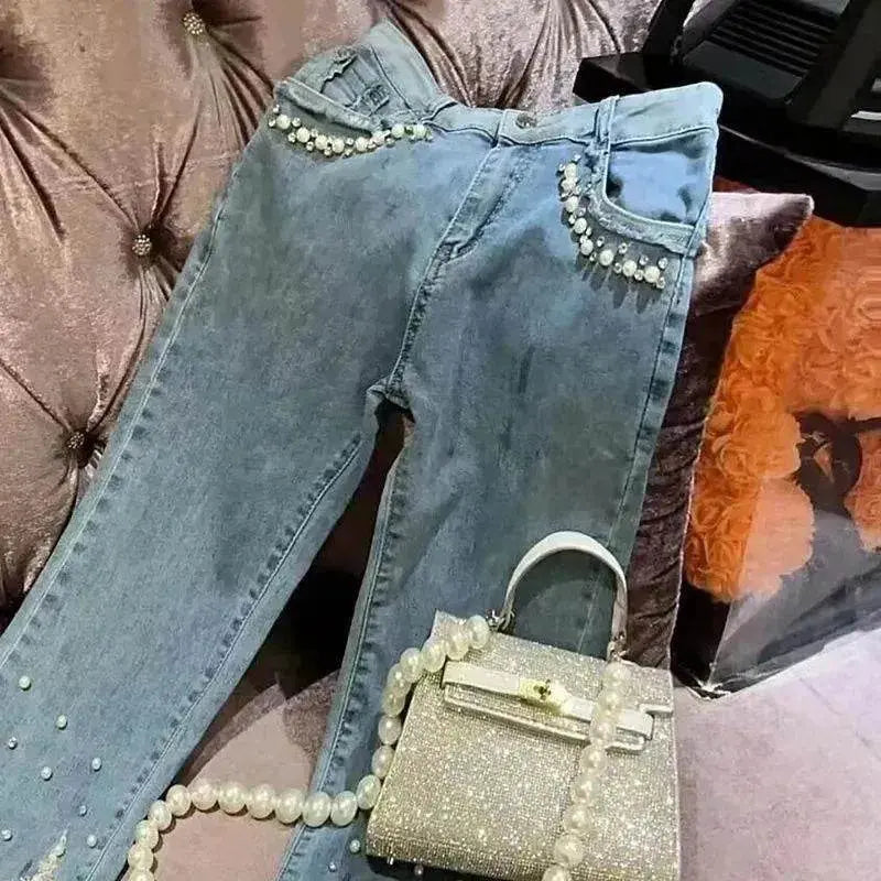 Women's Heavy Industry Beads Sequined Jeans Trouser - EX-STOCK Canada