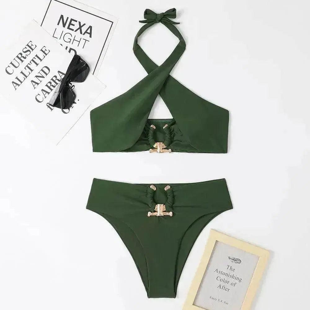 Maillot de bain pour femmes taille haute avec fente à la mode et dos nu croisé à encolure halter EX-STOCK Canada