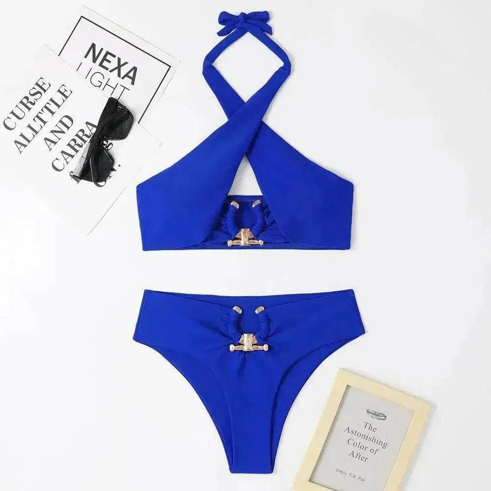 Maillot de bain pour femmes taille haute avec fente à la mode et dos nu croisé à encolure halter EX-STOCK Canada