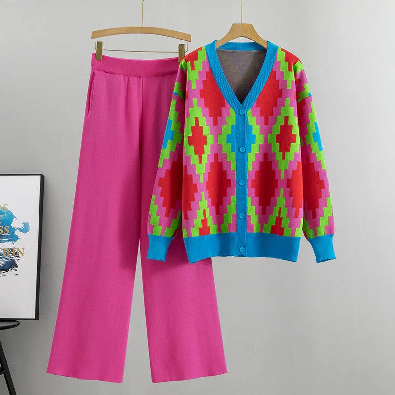 Women's Knitted Cardigan Casual Fashion Sports Wide-leg Pants Suit EX-STOCK Canada