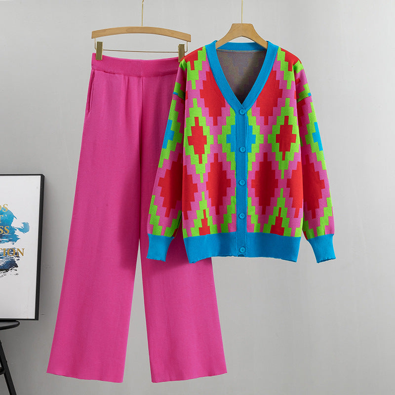 Women's Knitted Cardigan Casual Fashion Sports Wide-leg Pants Suit EX-STOCK Canada