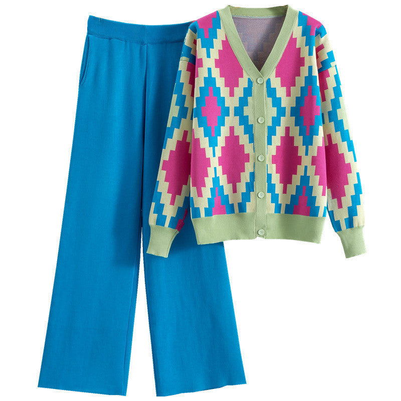 Women's Knitted Cardigan Casual Fashion Sports Wide-leg Pants Suit EX-STOCK Canada