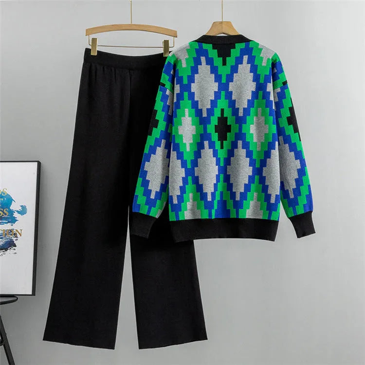 Women's Knitted Cardigan Casual Fashion Sports Wide-leg Pants Suit EX-STOCK Canada
