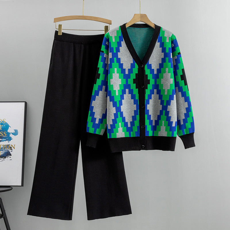 Women's Knitted Cardigan Casual Fashion Sports Wide-leg Pants Suit EX-STOCK Canada