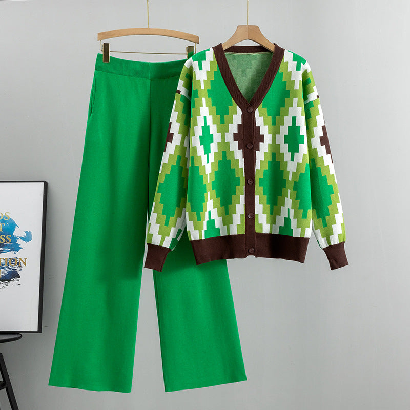 Women's Knitted Cardigan Casual Fashion Sports Wide-leg Pants Suit EX-STOCK Canada