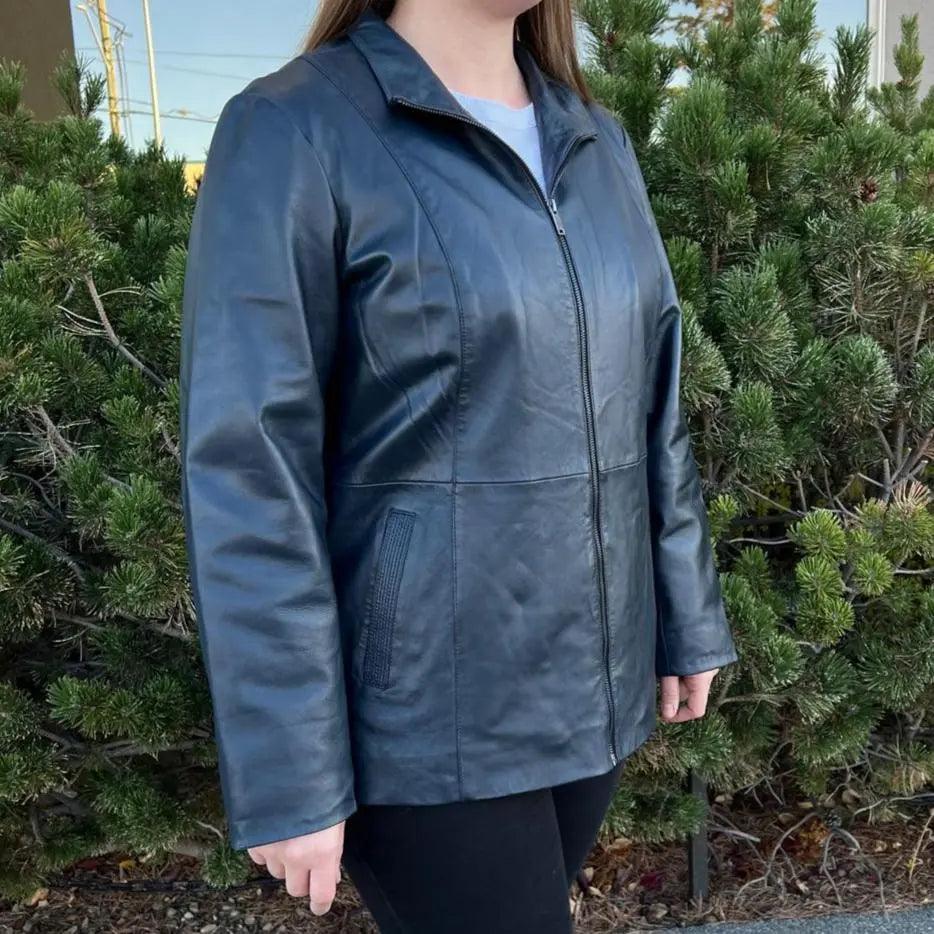 Women's Lamb Leather Jacket with Zipper and Dual Pockets EX-STOCK Canada