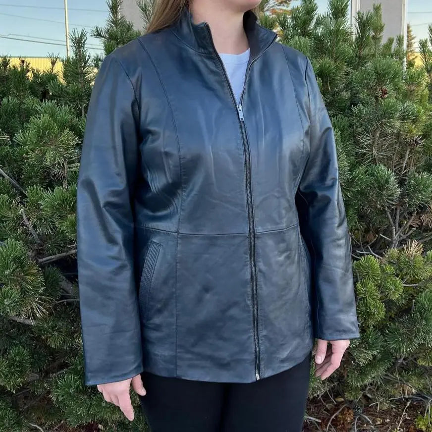 Chaqueta de cuero de cordero para mujer con cremallera y doble bolsilloEX-STOCK Canada