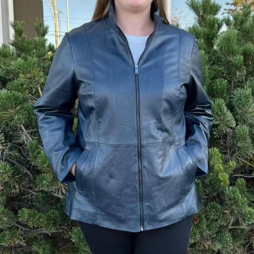 Women's Lamb Leather Jacket with Zipper and Dual Pockets EX-STOCK Canada